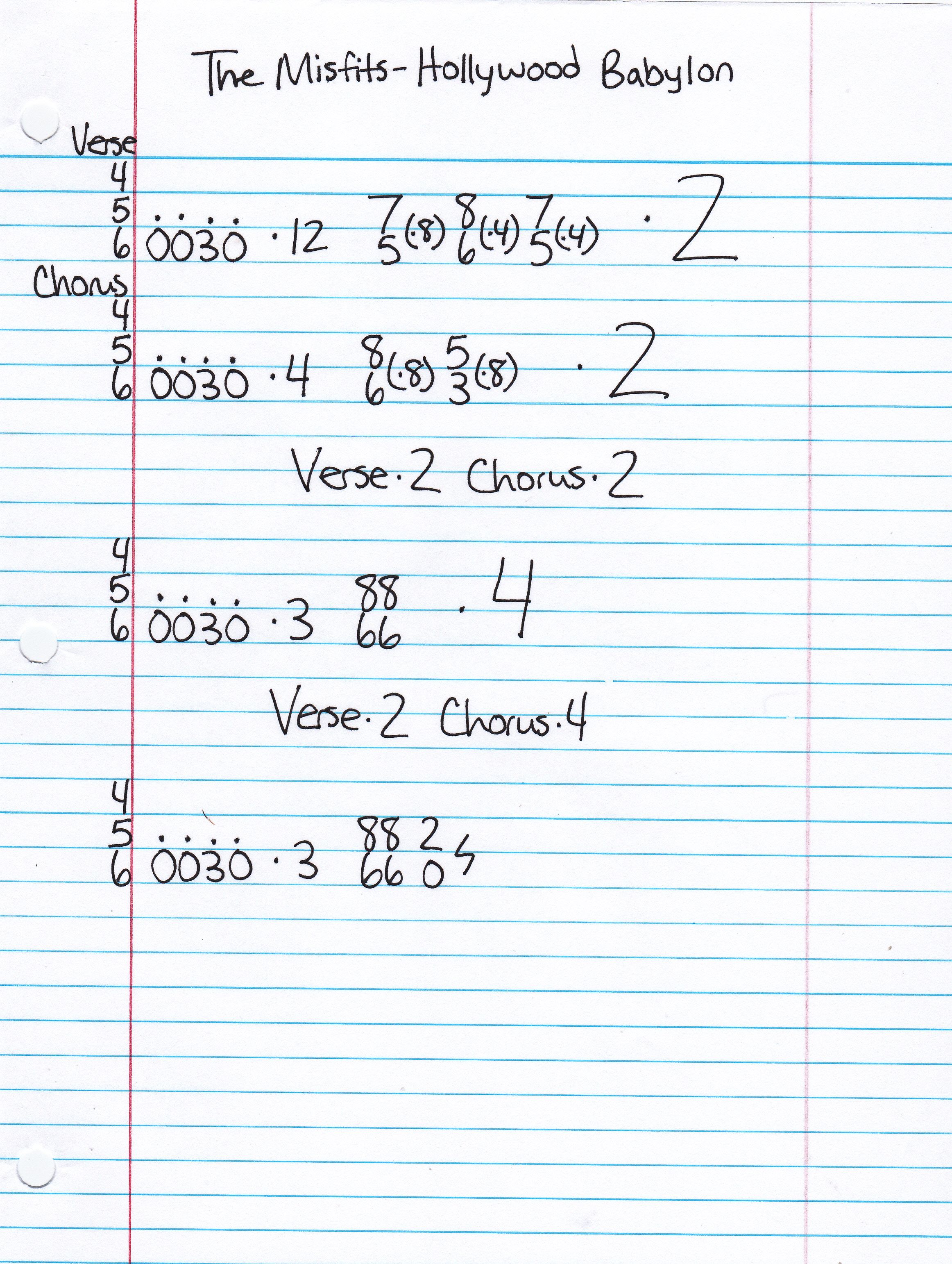 High quality guitar tab for Hollywood Babylon by The Misfits off of the album Static Age. ***Complete and accurate guitar tab!***